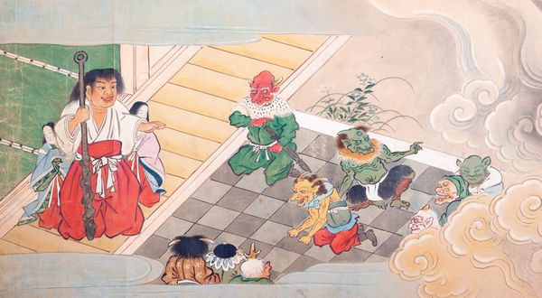 Dipinto su carta raffigurante scena di Samurai con demoni, Giappone periodo Edo  - Asta Arte Orientale - Associazione Nazionale - Case d'Asta italiane