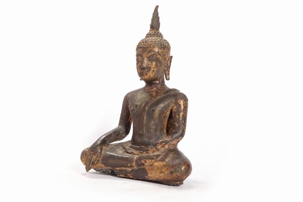 Antica scultura Thai in bronzo con tracce di doratura raffigurante Buddha Shakyamuni  - Asta Arte Orientale - Associazione Nazionale - Case d'Asta italiane