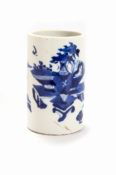 Bitong in porcellana bianca e blu, Cina dinastia Qing  - Asta Arte Orientale - Associazione Nazionale - Case d'Asta italiane
