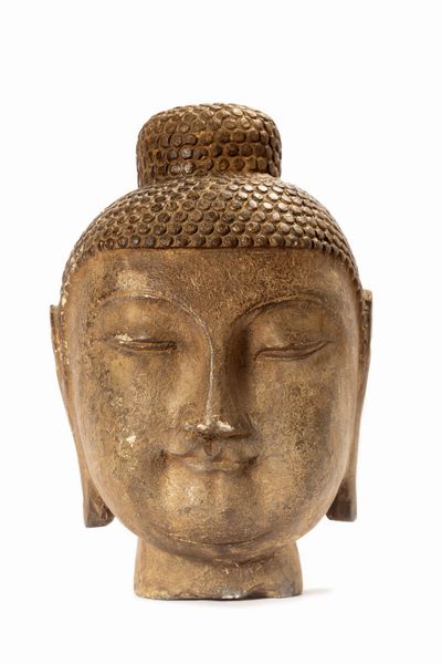Antica testa di Buddha in pietra, Cina  - Asta Arte Orientale - Associazione Nazionale - Case d'Asta italiane