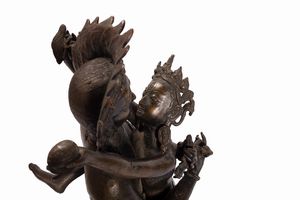 Antica scultura tibetana in bronzo raffigurante Mahakala  - Asta Arte Orientale - Associazione Nazionale - Case d'Asta italiane