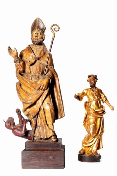 Lotto composto da due sculture in legno laccato e dorato, raffiguranti Santi, Italia secolo XVII  - Asta Incanti d'Arte - Associazione Nazionale - Case d'Asta italiane