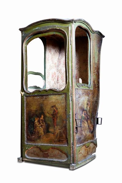 Portantina in legno laccata e dipinta, secolo XVIII  - Asta Incanti d'Arte - Associazione Nazionale - Case d'Asta italiane