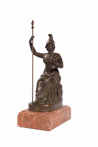 Modellino di scultura in bronzo raffigurante Minerva come Dea Roma, secolo XIX  - Asta Incanti d'Arte - Associazione Nazionale - Case d'Asta italiane