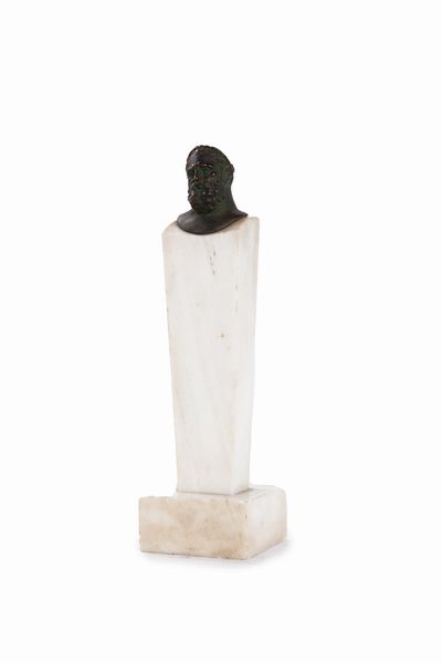 Erma in marmo bianco con testa virile in bronzo, secolo XIX  - Asta Incanti d'Arte - Associazione Nazionale - Case d'Asta italiane