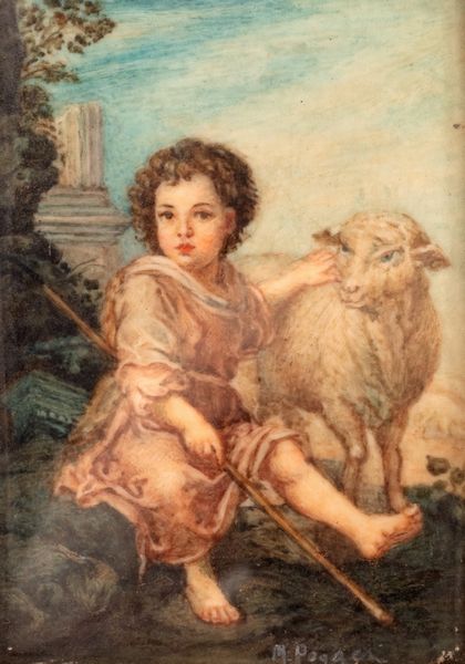 Miniatura raffigurante San Giovannino in un paesaggio, secolo XX  - Asta Incanti d'Arte - Associazione Nazionale - Case d'Asta italiane