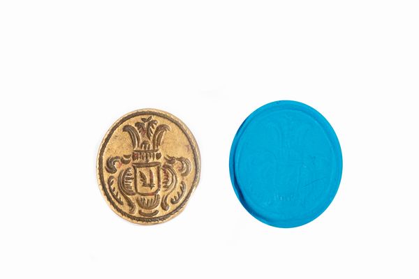 Lotto composto da cinque sigilli a pendente in bronzo, con stemmi nobiliari, secolo XVIII  - Asta Incanti d'Arte - Associazione Nazionale - Case d'Asta italiane