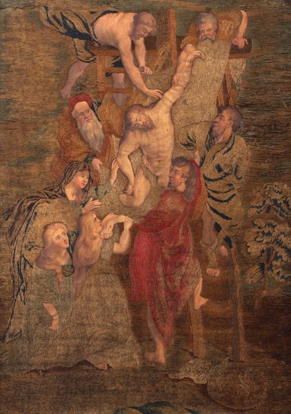 Pannello in tessuto ricamato e dipinto a olio su tela raffigurante la Deposizione di Cristo da Rubens, secolo XVIII  - Asta Incanti d'Arte - Associazione Nazionale - Case d'Asta italiane