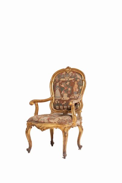 Poltrona in legno intagliato e dorato, secolo XVIII  - Asta Incanti d'Arte - Associazione Nazionale - Case d'Asta italiane