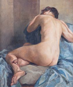 ,Scuola europea, secolo XX - Nudo femminile sdraiato di schiena