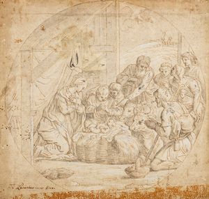 ,Cerchia di Simone Cantarini (Pesaro 1612 – Verona 1648) - Adorazione dei pastori