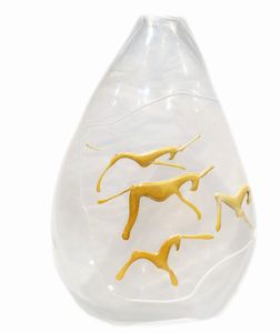 ,Ermanno Nason - Vaso in pasta vitrea con decoro a figure zoomorfe, anni '70 del Novecento