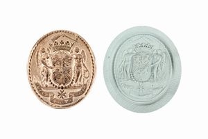 Lotto composto da tre sigilli, di cui due d'argento e uno in ferro, con stemmi nobiliari, secoli XVII - XVIII  - Asta Incanti d'Arte - Associazione Nazionale - Case d'Asta italiane