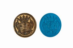 Lotto composto da quattro sigilli in bronzo, con stemmi nobiliari, secoli XVII - XVIII  - Asta Incanti d'Arte - Associazione Nazionale - Case d'Asta italiane