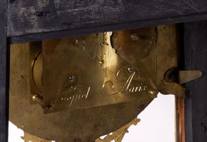 Grande pendola Cartel impiallacciata in bronzo dorato, firmata  Hoguet Paris, Francia, secolo XVIII  - Asta Incanti d'Arte - Associazione Nazionale - Case d'Asta italiane