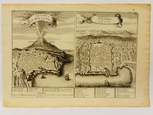 ,Nicolas De Fer - Catane e le Mont Gibel en Sicile - Palerme Capitale de SIcilie 1705 circa
