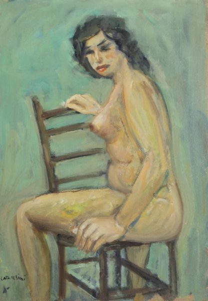 ALFREDO CATARSINI Viareggio (LU) 1899 - 1993 : Donna nuda sulla sedia  - Asta Asta 199 Dipinti e sculture moderne e contemporanee - Associazione Nazionale - Case d'Asta italiane