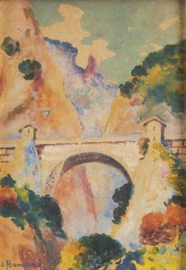 JEAN BOMPARD Rodez (Francia) 1857 - 1936 Parigi - Demarcation de la frontiere; le Pont St. Louis-Frontiere  France-Italie-Menton 1929