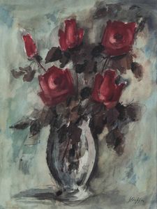 LEONARDO STROPPA Torino 1900 - 1991 - Vaso di rose rosse