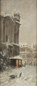LODOVICO RAYMOND Torino 1825 - 1898 - Una sera d'inverno (in piazza Castello a Torino)
