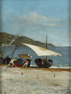 ADOLFO DALBESIO Torino 1857 - 1914 Orbassano (TO) - Barche e pescatori