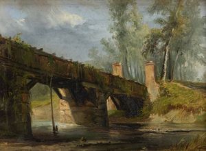 GAMBA ENRICO (attribuito) Torino 1831 - 1883 - Studio dal vero -Ponte sulla Dora presso Torino
