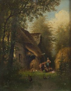 ADOLPHE JEAN LOUIS THOMAS Parigi XIX secolo - Lavoro in cascina
