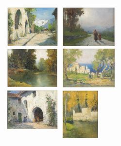 GIOVANNI COLMO Torino 1867 - 1947 - Lotto di sei paesaggi