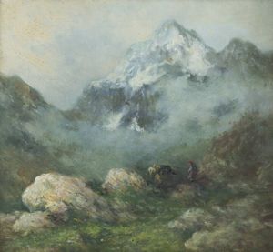 PIETRO PIACENZA Racconigi (CN) 1879 - 1964 - Pascolo in alta montagna