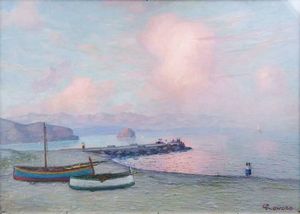 GIOVANNI ROVERO Mongardino (AT) 1885 - 1971 Noli (SV) - Barche sulla spiaggia