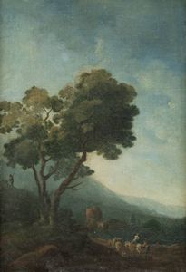 PITTORE ANONIMO - Paesaggio con figure fine XVII inizi XVIII secolo