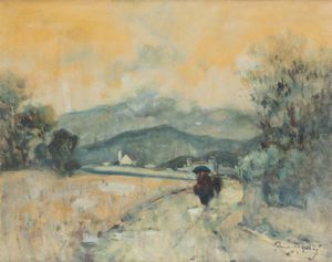 VENANZIO ZOLLA Colchester (Regno Unito) 1880 - 1961 Torino - Paesaggio con figure
