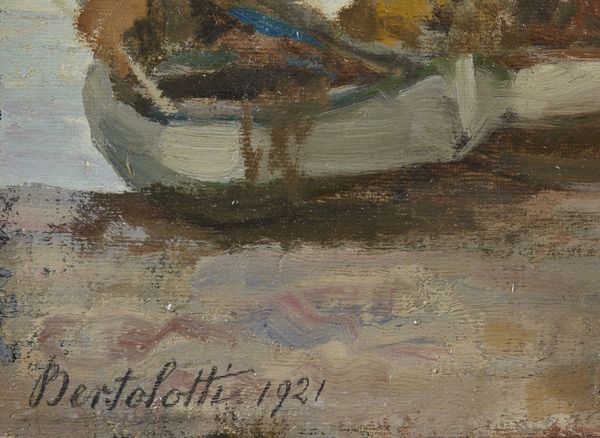 BERTOLOTTI CESARE (1854 - 1932) : Spiaggia con barche.  - Asta Asta 353 | Arte antica e del XIX secolo - Associazione Nazionale - Case d'Asta italiane