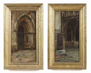 SCATTOLA DOMENICO (1814 - 1876) - Coppia di dipinti raffiguranti interno di chiesa.