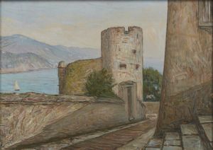 MALESCI GIOVANNI (1884 - 1969) - Paesaggio sul mare.