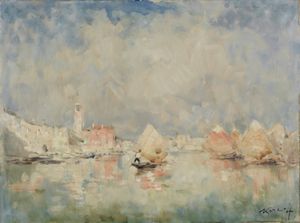 KARPOFF IVAN (1898 - 1970) : Marina con barche.  - Asta Asta 353 | Arte antica e del XIX secolo - Associazione Nazionale - Case d'Asta italiane