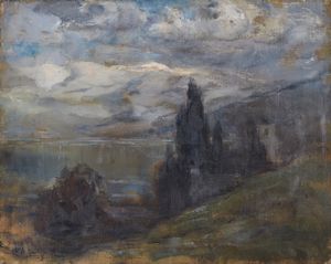 CARGNEL VITTORE ANTONIO (1872 - 1931) - Paesaggio con lago.