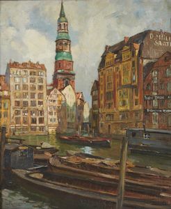 GALLI RICCARDO (1869 - 1944) : Canale di Amburgo.  - Asta Asta 353 | Arte antica e del XIX secolo - Associazione Nazionale - Case d'Asta italiane
