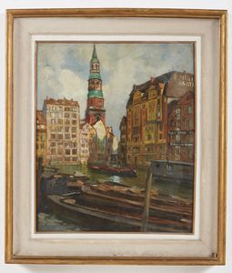 GALLI RICCARDO (1869 - 1944) : Canale di Amburgo.  - Asta Asta 353 | Arte antica e del XIX secolo - Associazione Nazionale - Case d'Asta italiane