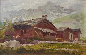 GHEDUZZI GIUSEPPE (1889 - 1957) - Paesaggio con casolare.
