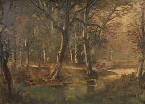 RIVA GIUSEPPE (1834 - 1916) - Paesaggio boschivo.