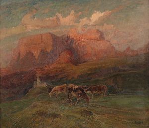 LUPO ALESSANDRO (1876 - 1953) - Paesaggio di montagna con animali.