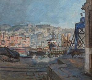 FIGALLO ARMANDO (1892 - 1984) : Porto di Genova.  - Asta Asta 353 | Arte antica e del XIX secolo - Associazione Nazionale - Case d'Asta italiane