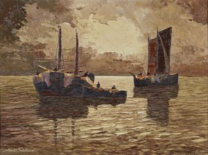 ARNOLD-GRABON GEORG (1896 - 1982) : Marina con barche.  - Asta Asta 353 | Arte antica e del XIX secolo - Associazione Nazionale - Case d'Asta italiane