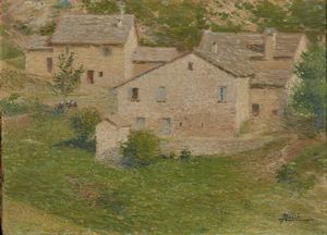 BUSI ADOLFO (1891 - 1977) - Paesaggio con case.