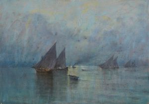 DE CORSI NICOLA (1882 - 1956) - Marina con barche a vela.