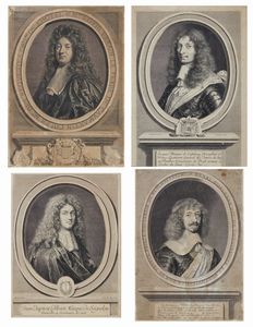 INCISORE FRANCESE DEL XVII-XVIII SECOLO - Gruppo di quattro ritratti di personaggi storici francesi.