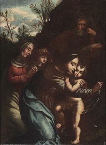 ARTISTA DEL XVII SECOLO - Madonna con bambino, San Giuseppe, San Giovannino e Santa Elisabetta.