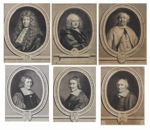 INCISORE FRANCESE DEL XVII-XVIII SECOLO - Gruppo di sei ritratti di personaggi storici francesi.