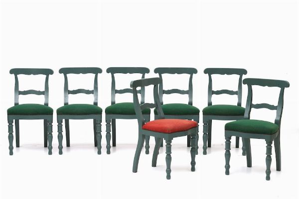 Lotto di quattordici sedie laccate con schienale a giorno  - Asta Antiquariato Febbraio | Cambi Time - Associazione Nazionale - Case d'Asta italiane